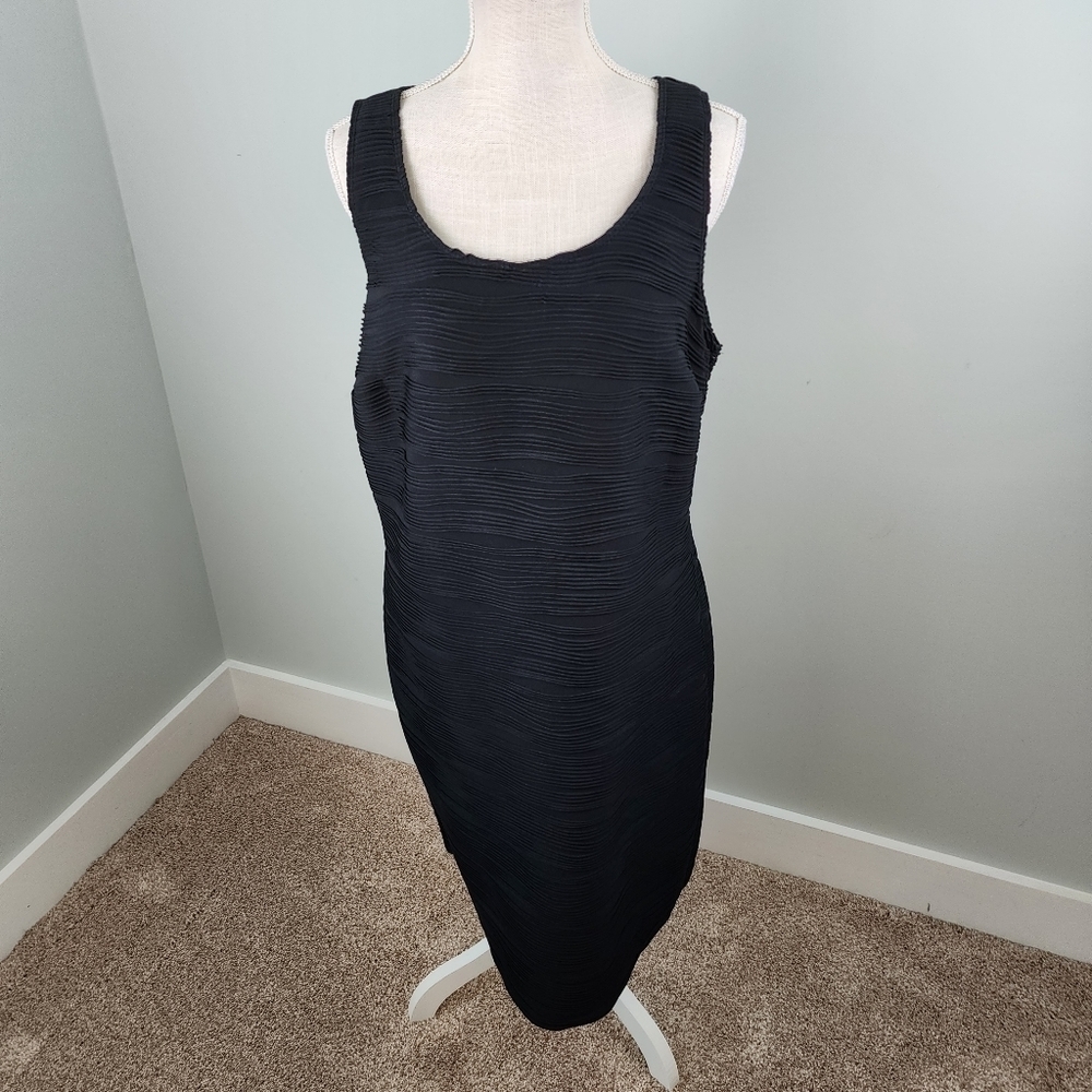 NY Collection Black Sleeveless Textured Scoop Neck Stretch Shift Dress Size 2X